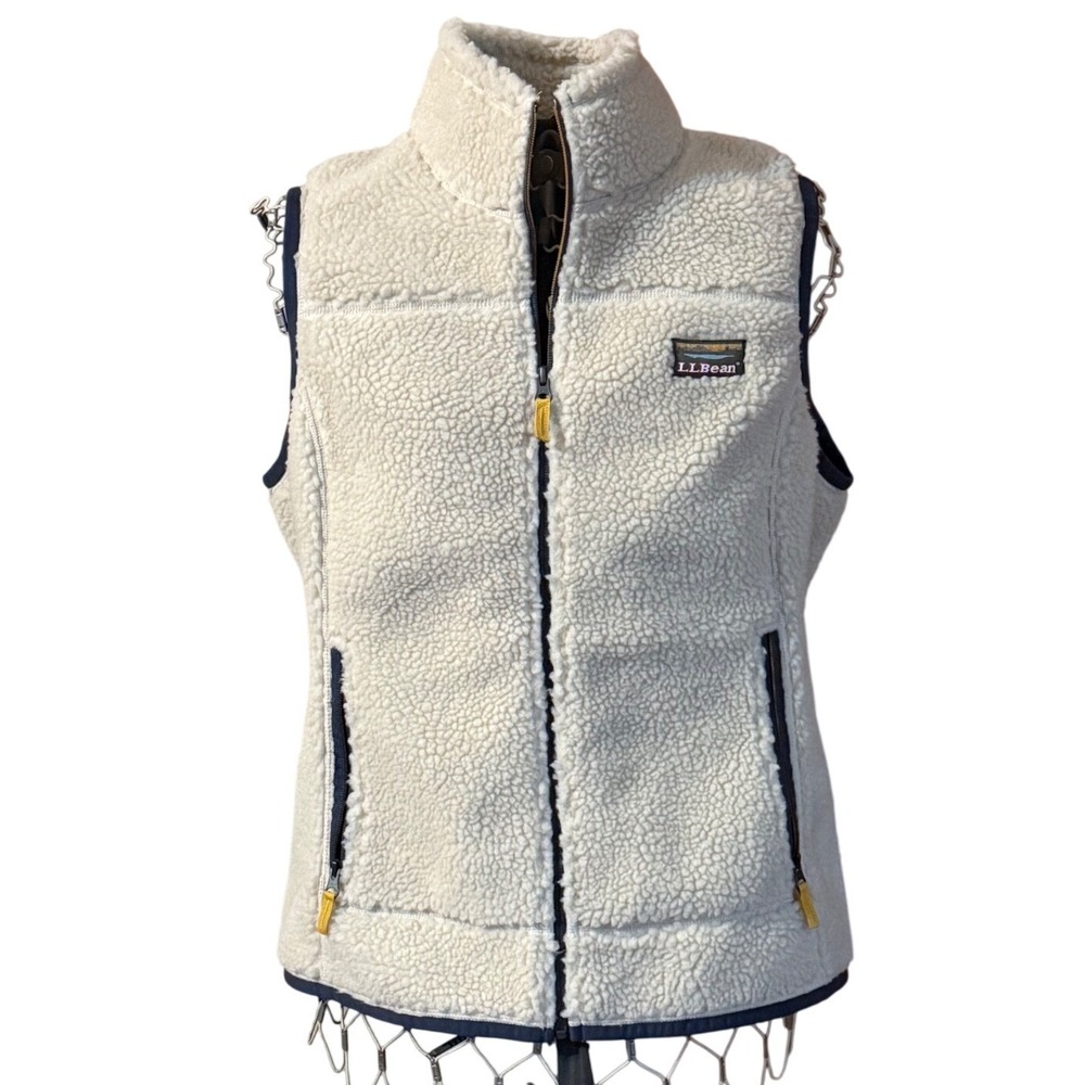 L.L.Bean Mountain Pile Fleece Vest Size L Natural Sherpa Full Zip 502430 NWT